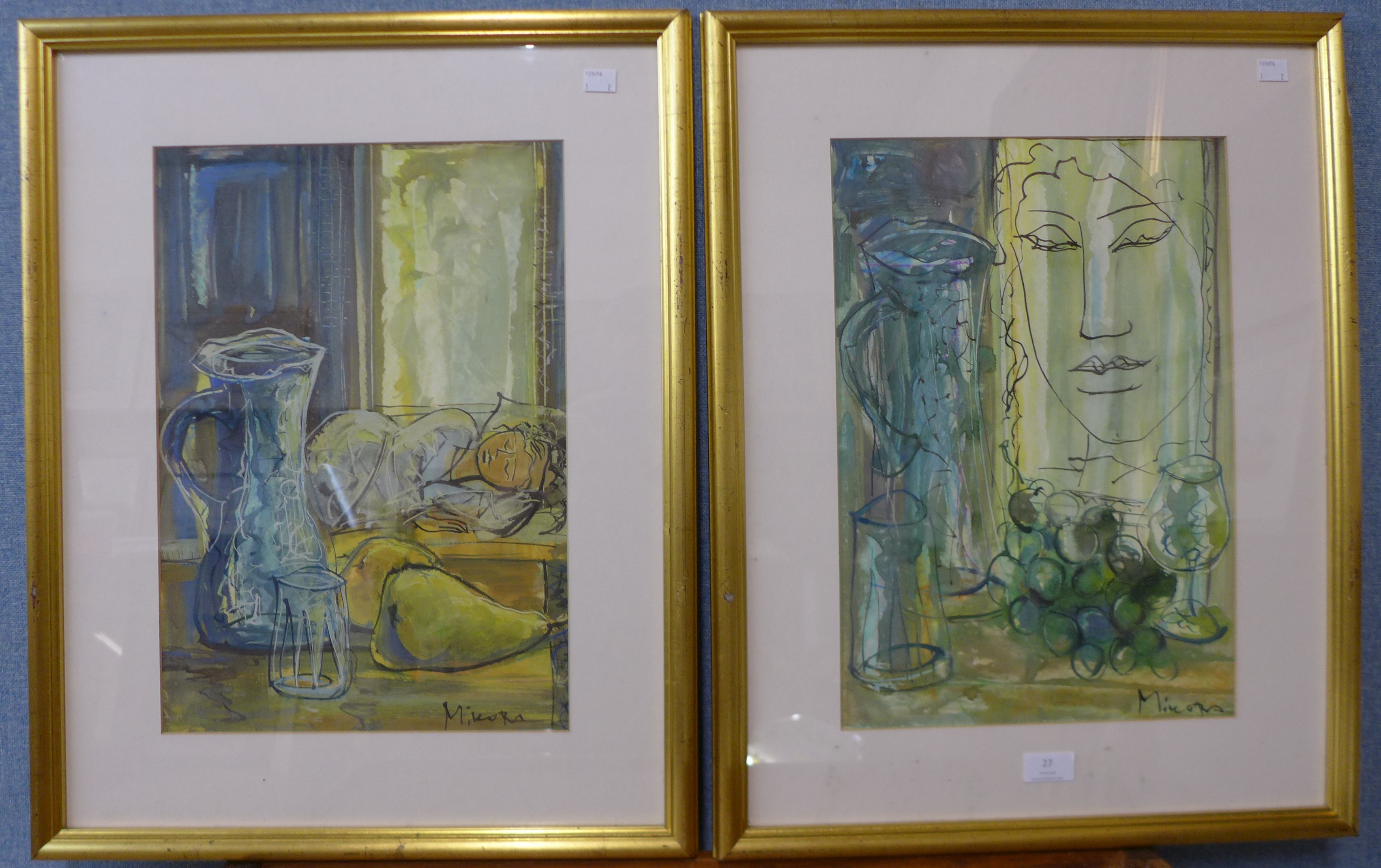 Mikhail Mikora, a pair of abstracts, watercolours, framed 43 x 30cms - Image 3 of 3