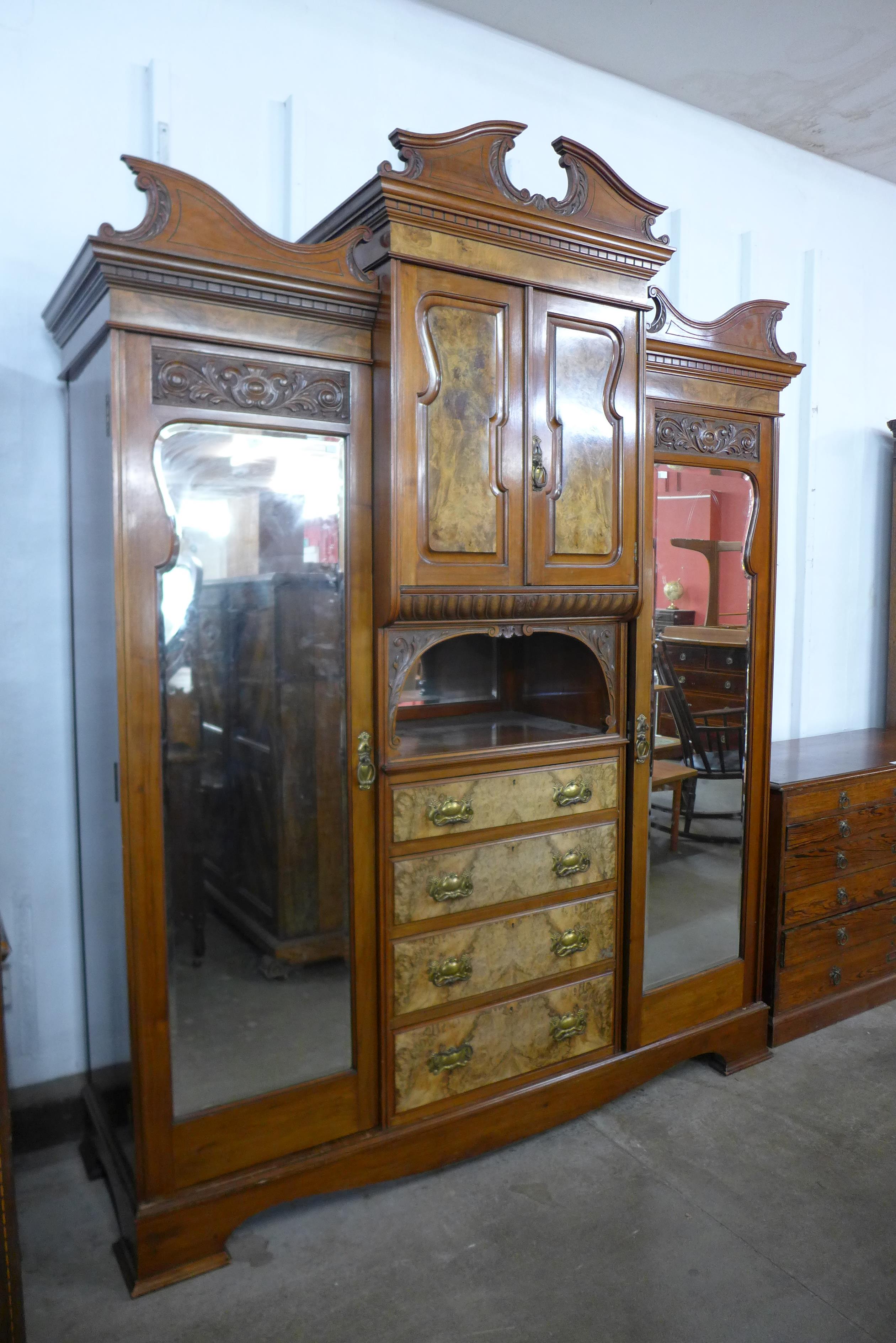 A Victorian carved walnut combination wardrobe - Image 2 of 5