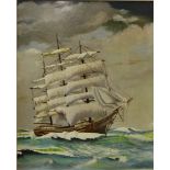 A study of a ship in full sail, oil on panel, signed Jarrod 1983, framed, 54 x 44cms
