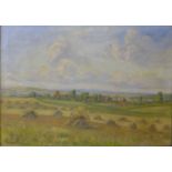 Continental School, harvest scene within an extensive landscape, oil on canvas, indistinctly signed,