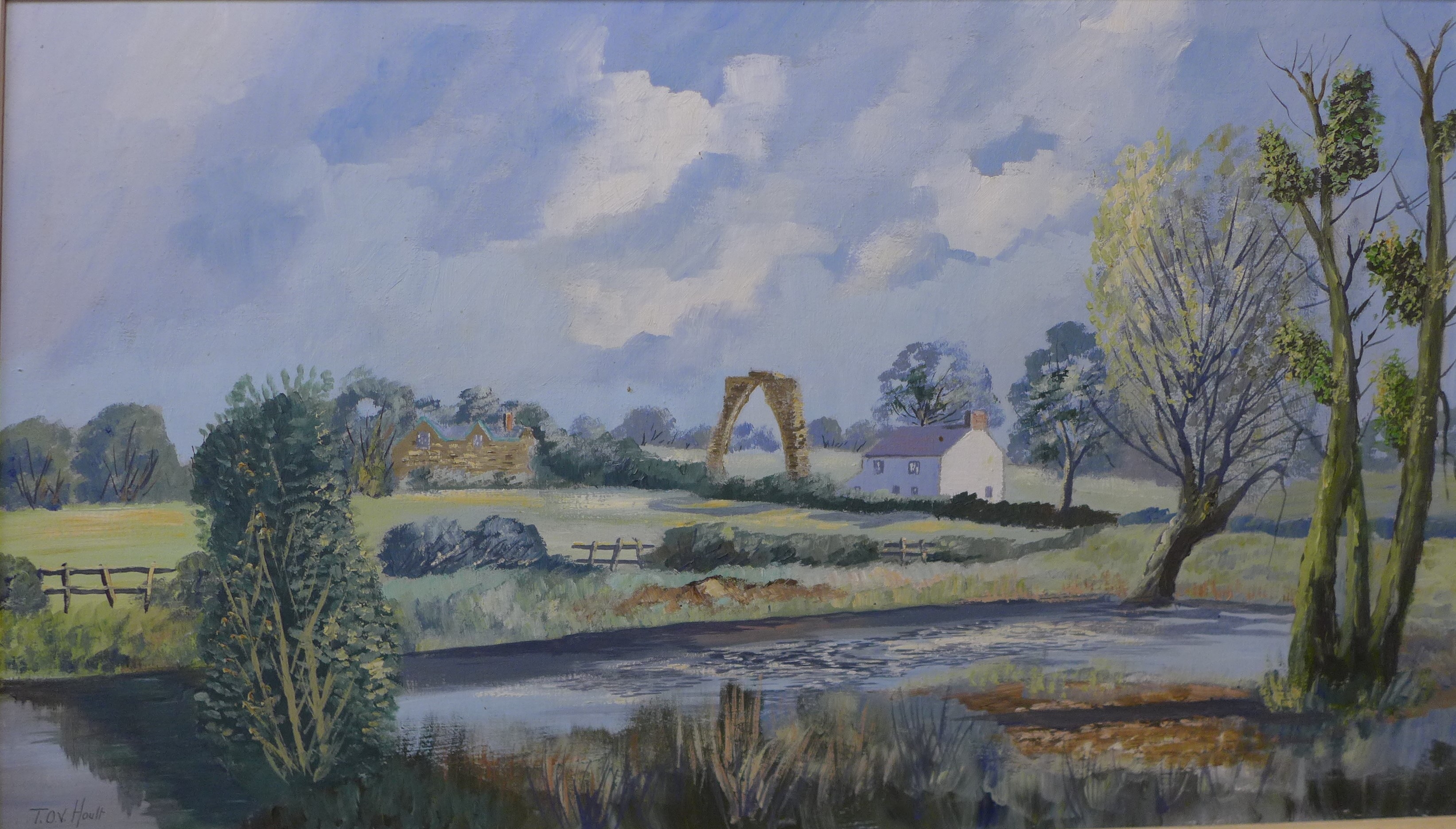 T.O.V. Hoult, rural landscape, oil on board 49 x 87cms