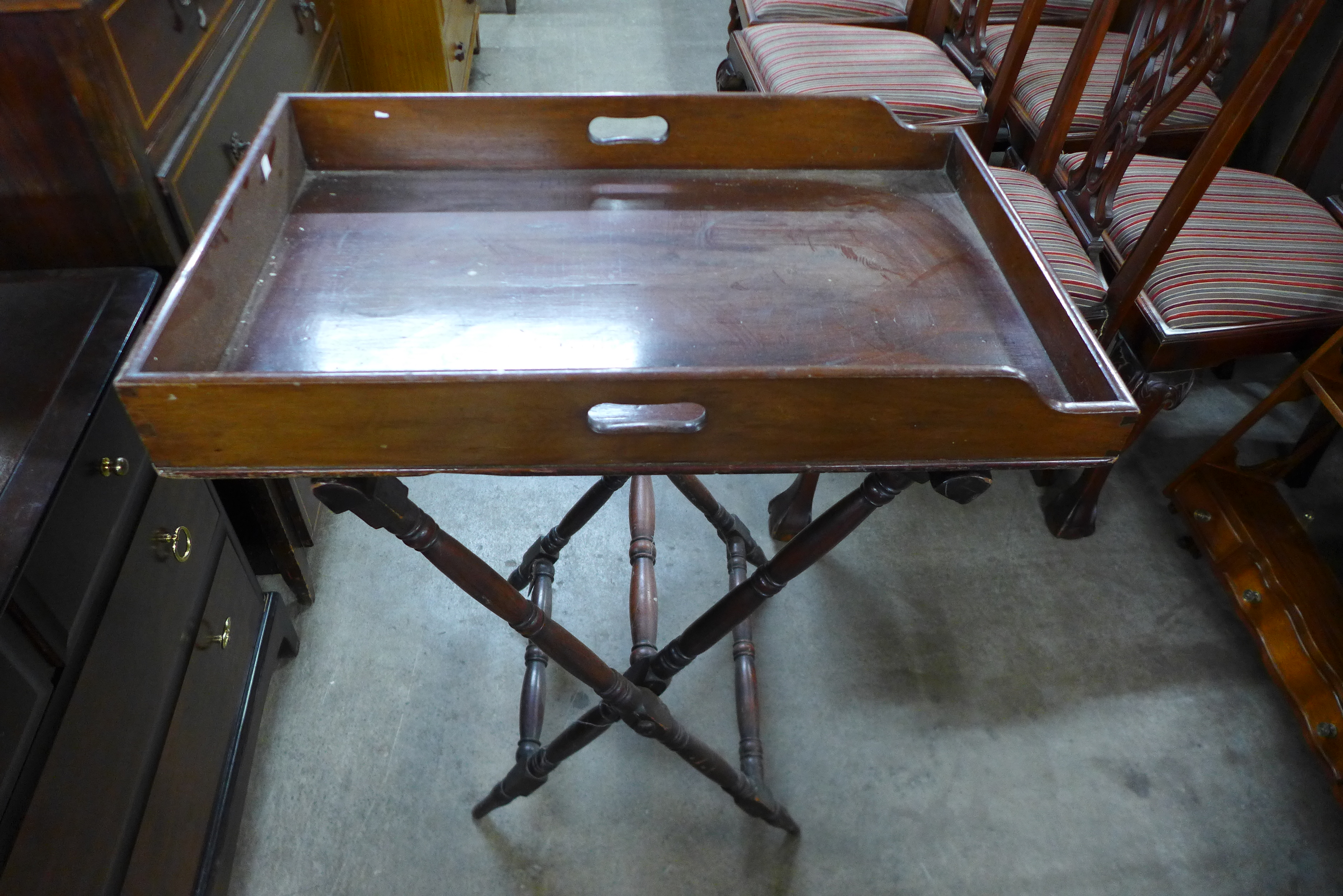 A Victorian mahogany butler's tray on stand