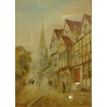 E. Nevil, Church Walk, Ledbury, framed, 36 x 26cms