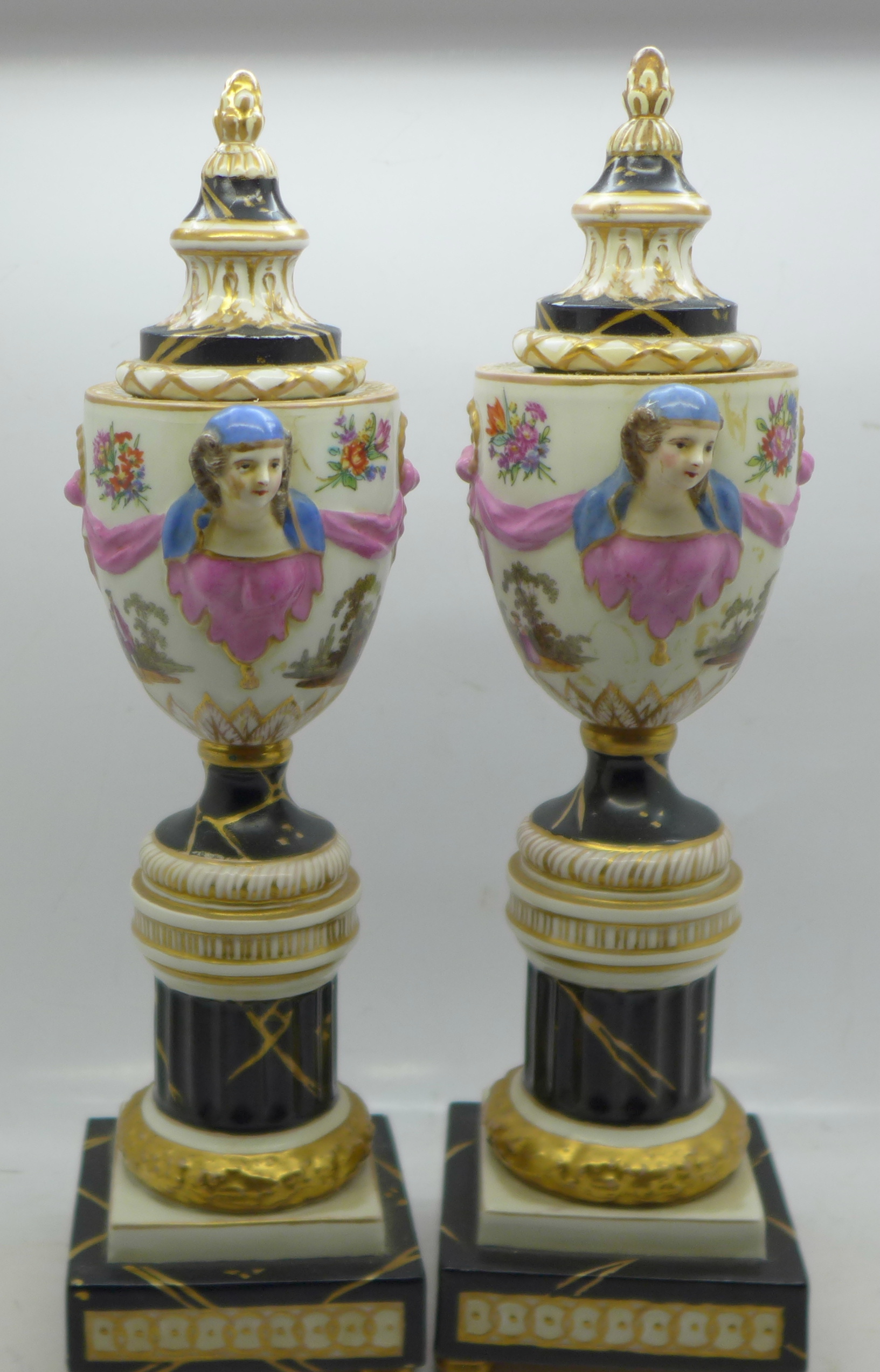 A pair of continental candlesticks, a/f, 28cm - Image 4 of 9