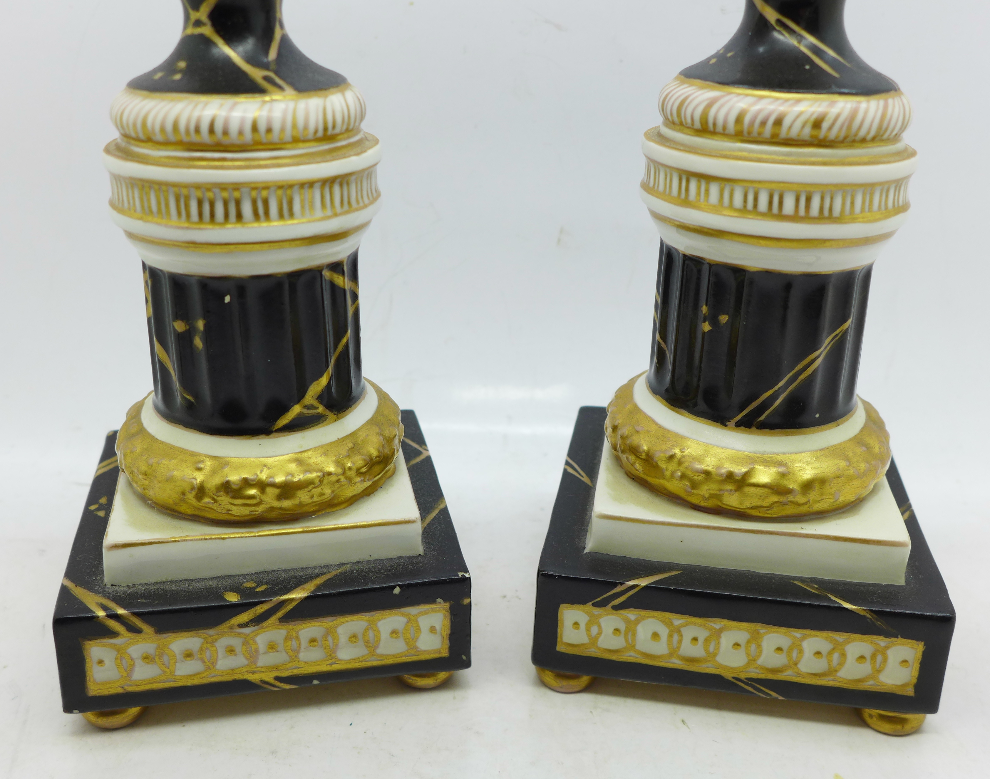 A pair of continental candlesticks, a/f, 28cm - Image 3 of 9