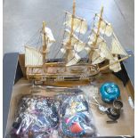 Two bags of costume jewellery, a model of The Bounty and plated items **PLEASE NOTE THIS LOT IS