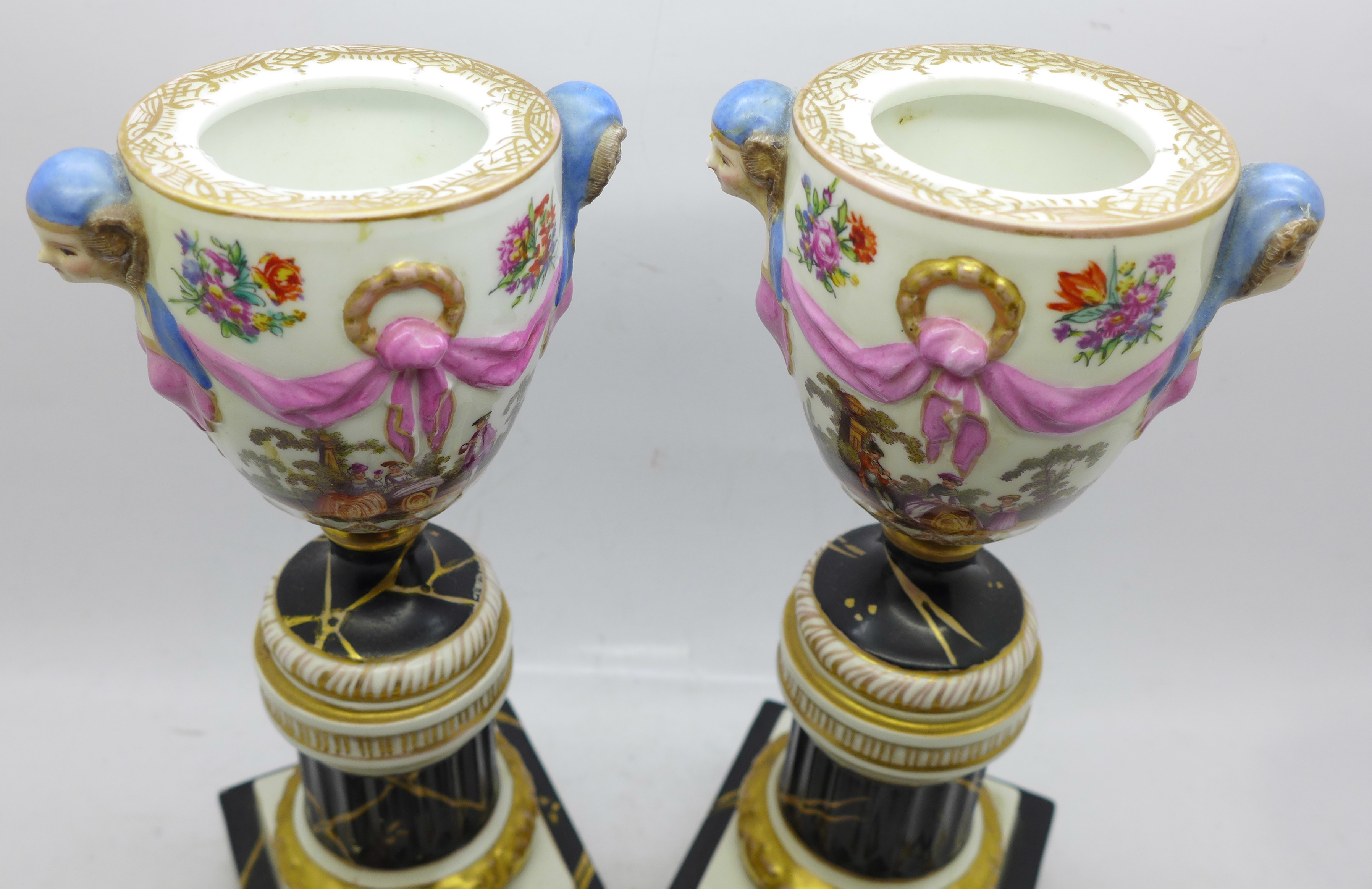 A pair of continental candlesticks, a/f, 28cm - Image 8 of 9