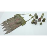 A mesh purse and eleven thimbles including Darcas