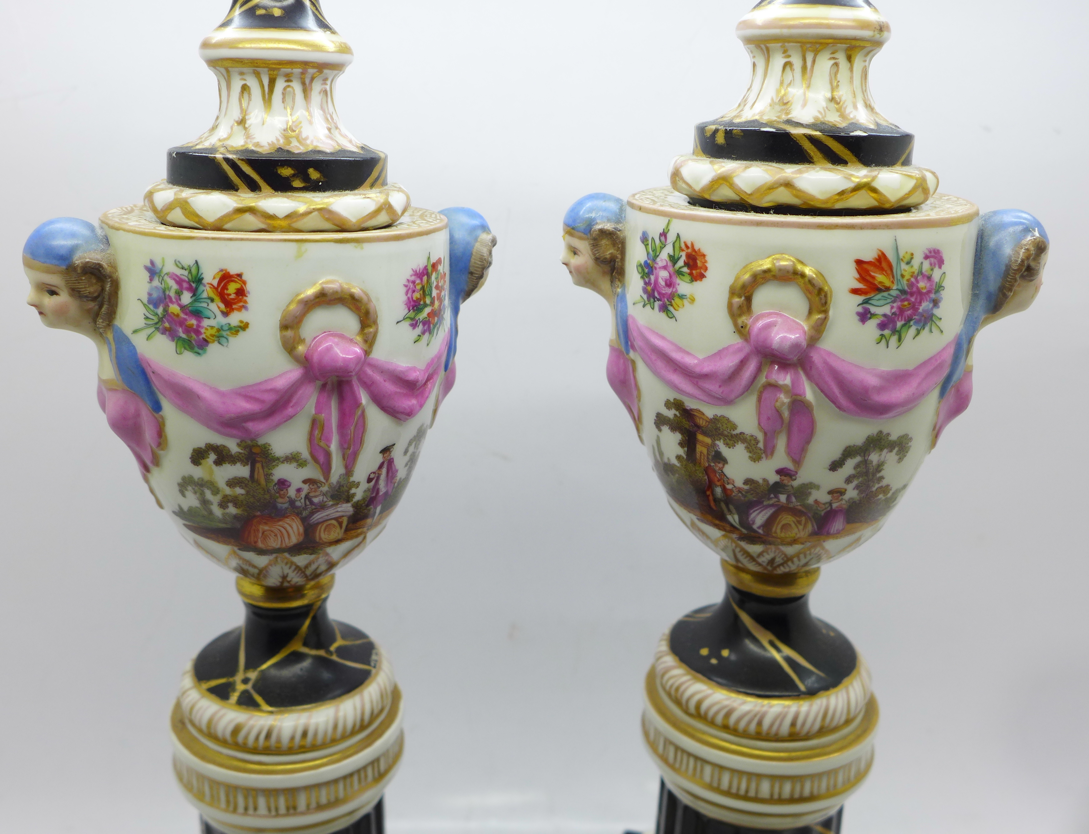 A pair of continental candlesticks, a/f, 28cm - Image 6 of 9