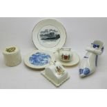 Four items of crested china, a Southwell Minster drum and three Nottingham, a Nottingham view