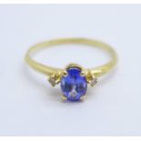 An 18ct gold, tanzanite and diamond, 2.1g, U