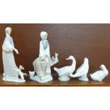Two Lladro porcelain figures, Girl with Goose and Dog, no. 4866 issued 1974-1993, 26.5cm; New