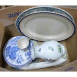 A box of mixed china including Spode Blue Room collectors plates, two Mason's plates and a Beswick