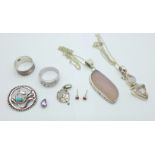Silver jewellery including a moonstone pendant
