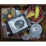 China including fruit centrepieces, a Limoges hatpin stand, a plaque, 'Reverend John Wesley, M.A.,