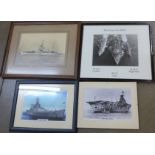 Four Naval pictures; HMS Hood, HMS Ark Royal, HMS Effingham and one showing HMS London, HMS Argonaut