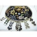A collection of buttons including Victorian agate, metal and glass, enamel, brass military
