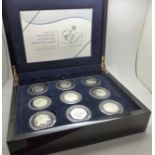A cased set of eighteen 1947-2007 Diamond Wedding Anniversary £5 silver proof crowns, .925 silver,