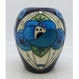 A Moorcroft vase (shape no. 102/3) in the Rennie Rose Blue design by Rachel Bishop, 8cm