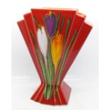 An Art Deco style fan vase in the Crocus pattern by Anita Harris, signed on the base, 21cm