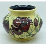 A Moorcroft vase, Chocolate Cosmos design (shape no. 520/5) designed by Rachel Bishop, 10cm