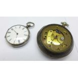A silver pair cased verge fusee pocket watch, John Bold, Warrington, lacking hands, glass and