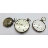 Three silver pocket watches, a/f, one marked Lambert