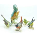 Five Goebel bird figures, Yellow Wagtail a/f (beak)