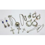 A collection of jewellery including silver and abalone set