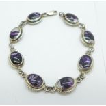 A modern Blue John set silver bracelet