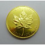 A Canadian gold Maple, 1oz 999.9 fine gold 1985 50 Dollars coin
