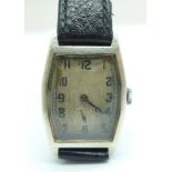 A silver 'tank' shaped wristwatch, London 1926, import mark, 25mm case