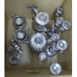 A four piece plated melon shaped tea service, two candelabra, etc. **PLEASE NOTE THIS LOT IS NOT