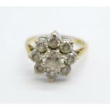 A 9ct gold and CZ cluster ring, 2.7g, L