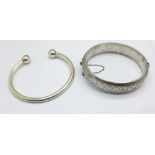 Two silver bangles, 56g