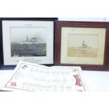 Two Naval pictures; HMS Queen Elizabeth and HMS Benbow with "Der Tag" poster, escort to Firth of