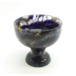 A Blue John miniature tazza in Odin vein, (37mm x 39mm), restored