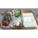 A box of glassware including coloured, retro glass goblets, mugs, etc. **PLEASE NOTE THIS LOT IS NOT