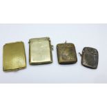A silver vesta case, a/f, 14g, two other vestas and a matchbox holder