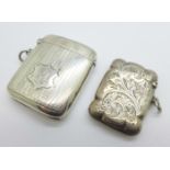 Two silver vesta cases, one with monogram, 60g