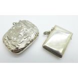 An Art Nouveau silver vesta case marked Sterling, 34g and one other silver vesta case, 22g