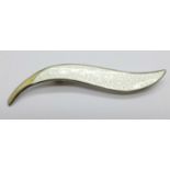 A Norwegian silver gilt and white enamel leaf brooch, 60mm