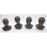 The Beatles, set of four bronzed resin Beatles busts