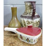 Two German vases and a Denby casserole pot