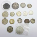 Coins including American and silver, and a Victorian 1853 penny