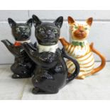 Three Tony Wood cat teapots **PLEASE NOTE THIS LOT IS NOT ELIGIBLE FOR POSTING AND PACKING**