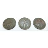 Three George III Britannia coins, 2 x 1806 and one 1807