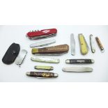 A collection of thirteen penknives, several by Richards, one IXL by George Wostenholm