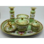 A Noritake dressing table set including ring stand, one pot lid a/f