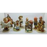 Nine Hummel figures, one with small chip to base